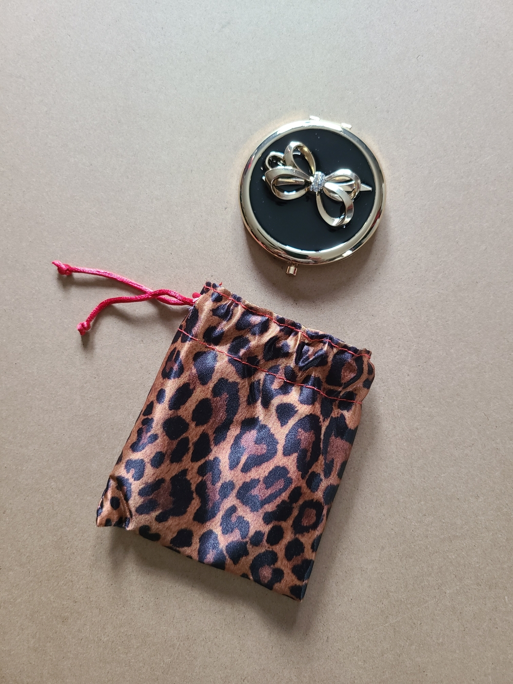 Vintage AVON Gold & Black Compact Mirror w/ pouch